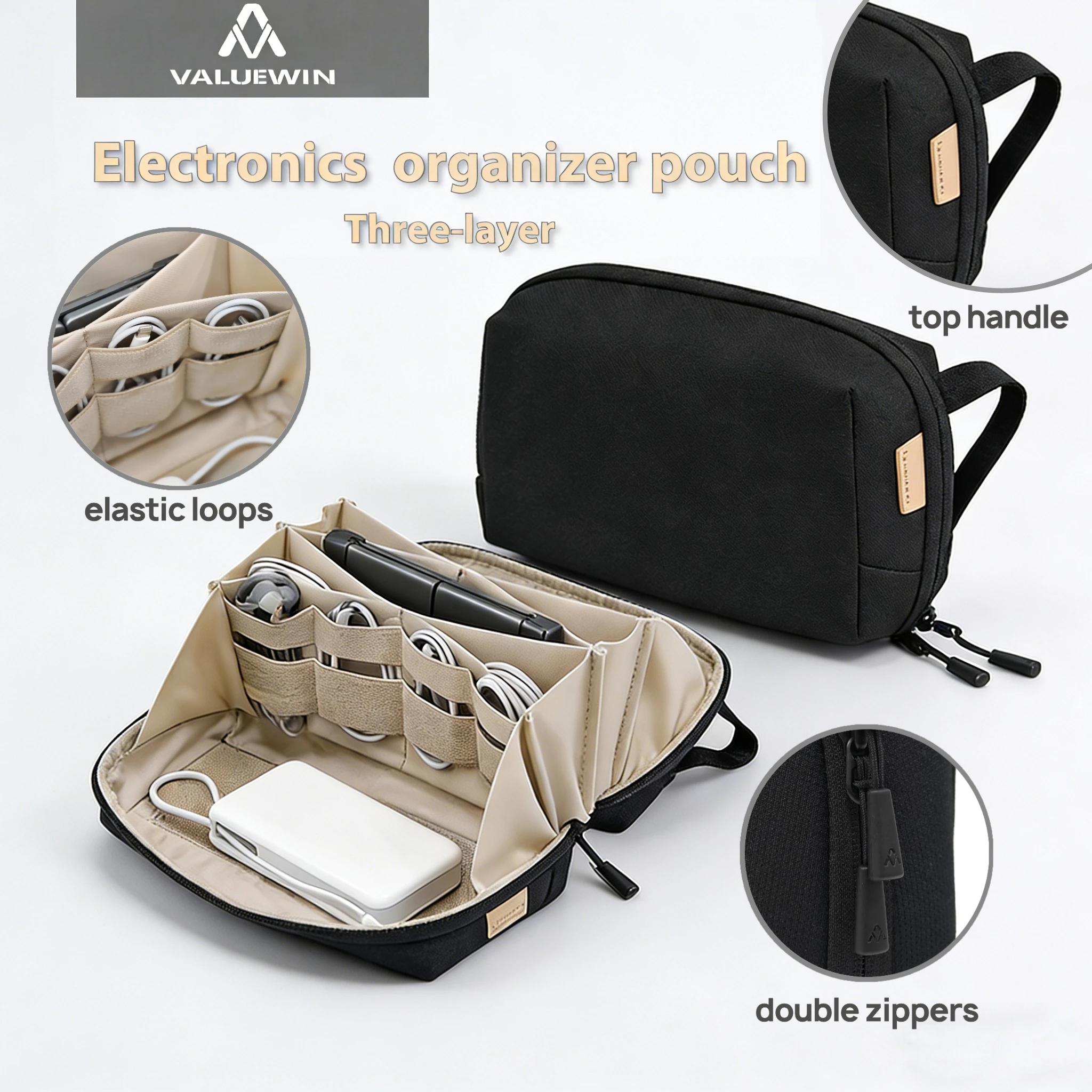 

Сумка-органайзер для электроники, для Switch, жестких дисков, кабелей, зарядных устройств, черная