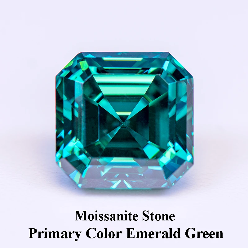 

Moissanite Stone Asscher Cut Primary Color Emerald Green Lab Grown Diamond for DIY Charms Jewel Making With GRA Certificate