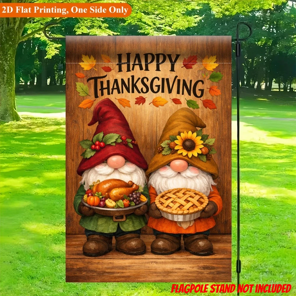 2PC 2D Garden Flag Thanksgiving Dwarf Holding Gourmet Garden Flag Single-Sided Printed Outdoor Home Decoration 2026 New