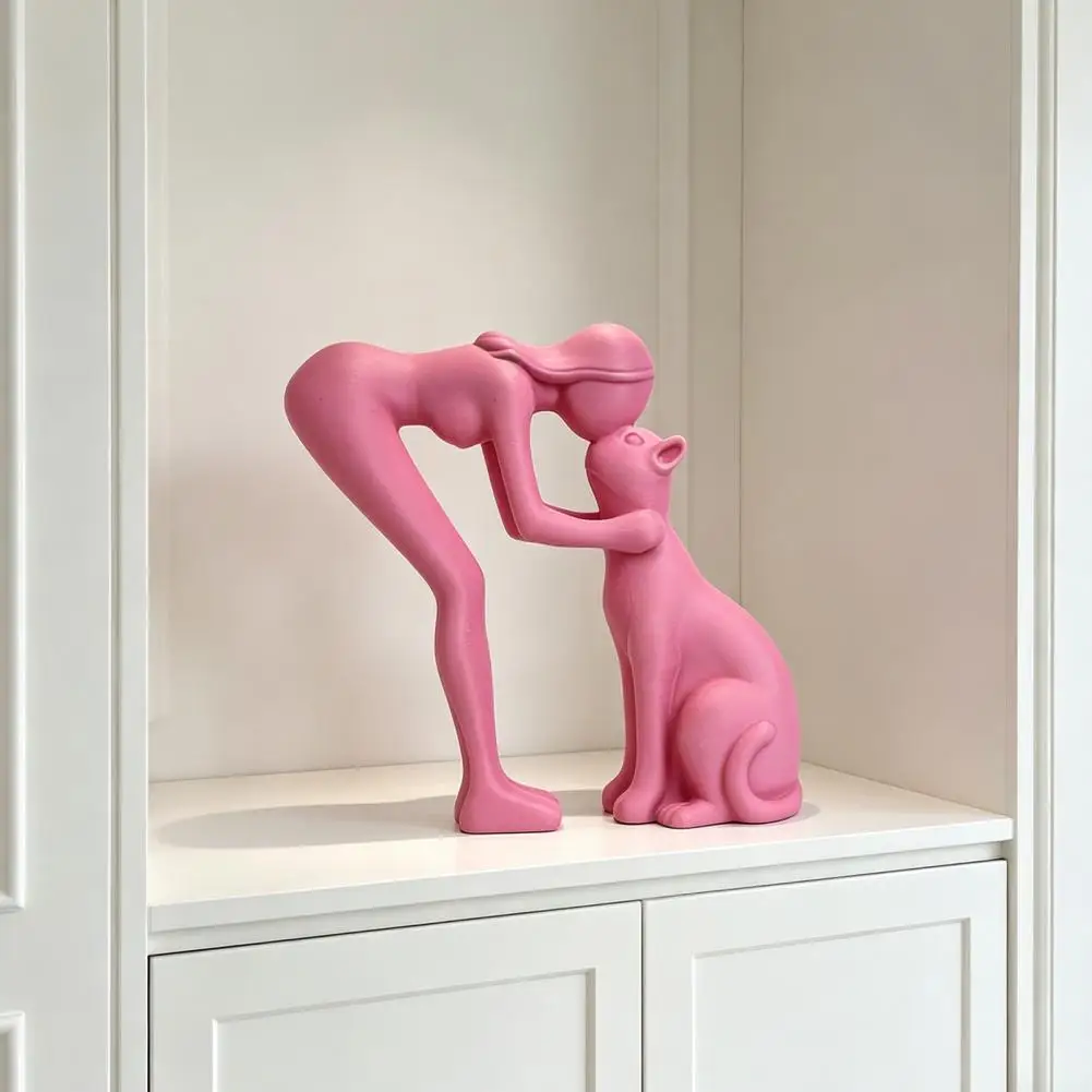 

3D Printed Minimalist Woman Petting Cat Figurine Black White Love Statue Modern Art Sculpture for Desk Shelf Home Decor Creative