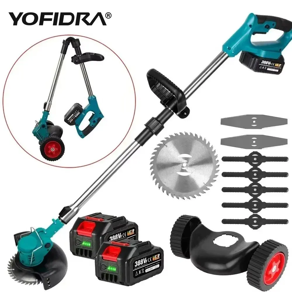 YOFIDRA Electric Lawn Mower Handheld Length Adjustable Cutter Cordless Garden Grass Cutting Trimmer For Makita 18V Battery