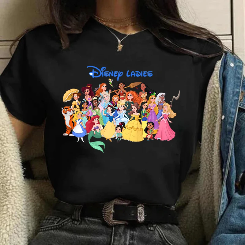 Y2k Disney Cartoon Punk Princess T Shirt Women Harajuku 90s Cute T-shirt Funny Streetwear Graphic Tshirt Female Clothes