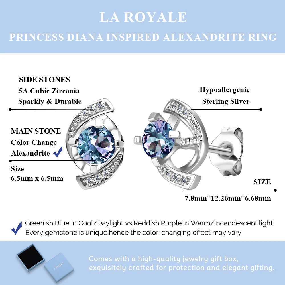 

925 Sterling Silver Color Change Gemstone Luxury Alexandrite Stud Earrings Jewelry for Women Girl Fine Party Birthday Gifts