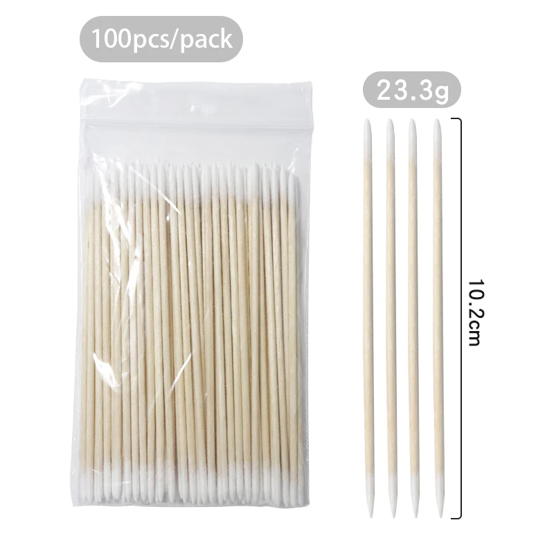 100/300/500 Pcs Long Double Head Wood Cotton Swab Nose Ears Cleaning Women Makeup Tool Lipstik Cotton Buds Tip Sticks Microbrush