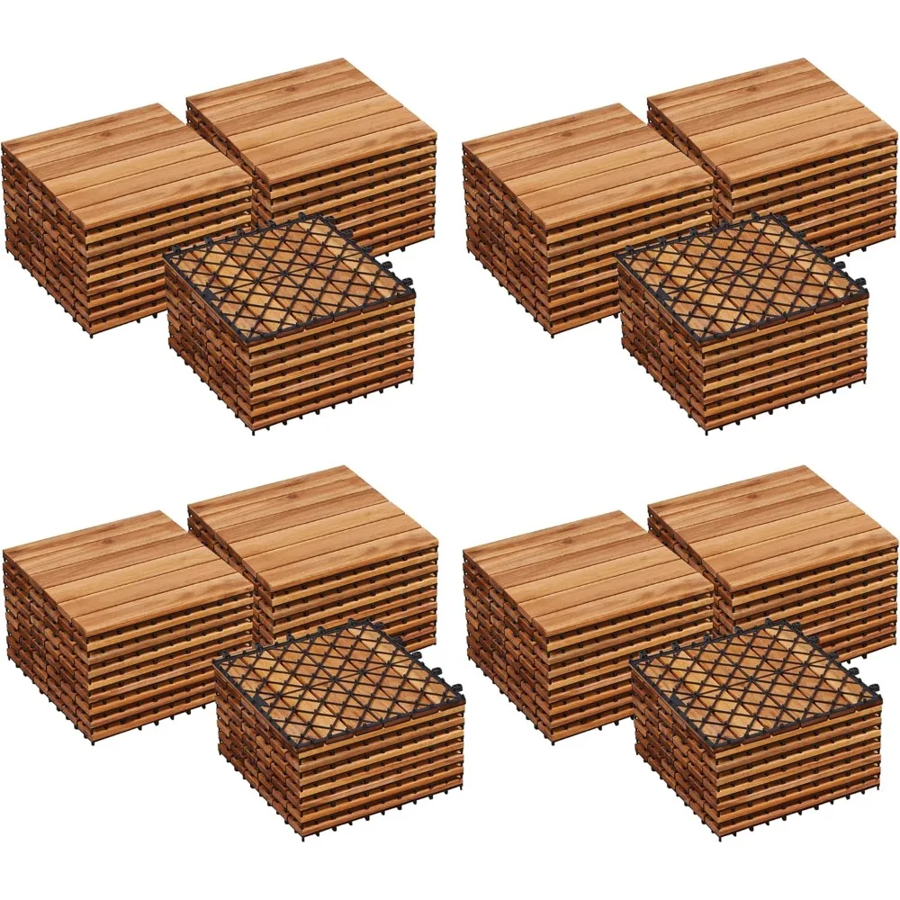 54PCS Acacia Wood Interlocking Flooring for Outdoor & Indoor Patio,Balcony,Garden,Poolside,12 × 12 in Tiles Waterproof Flooring