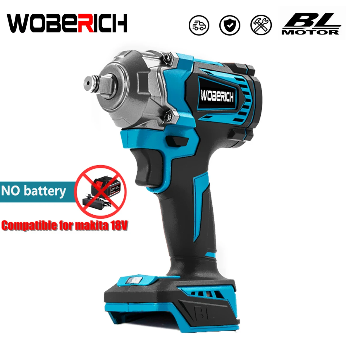 

High Torque 1200N.m Brushless Electric Impact Wrench 1/2 inch Socket Wrench Cordless Driver Tool (No battery) for Makita 18V