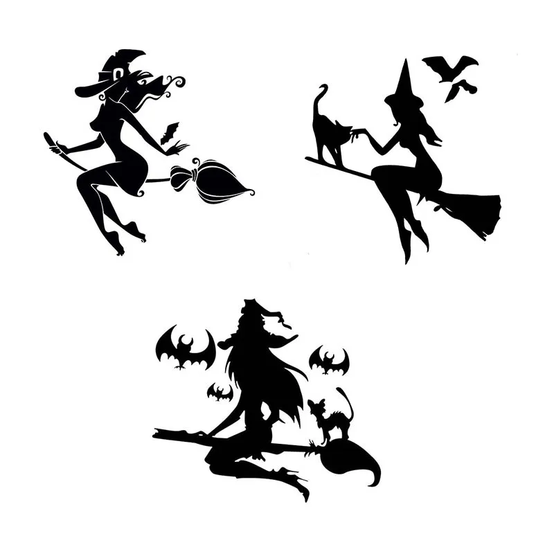 Z1084# Car Sticker For Witch On Broomstick With Cat Bats Decal Car Accessories Pegatinas Para Coche DIY Car Styling