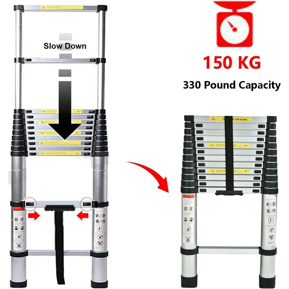 Aluminum Telescoping Ladder - 16FT Extension Ladder with Locking Mechanism, 330 Pound Capacity