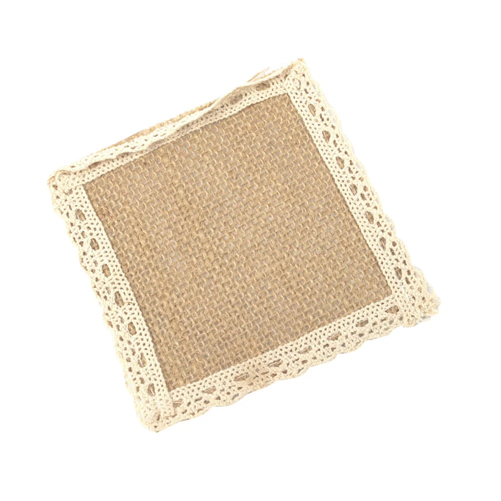 

8 Pcs Waterproof Placemat Jute Coaster Heat Resistant Cup Mats Dinner Table Protection Retro Flower Edge