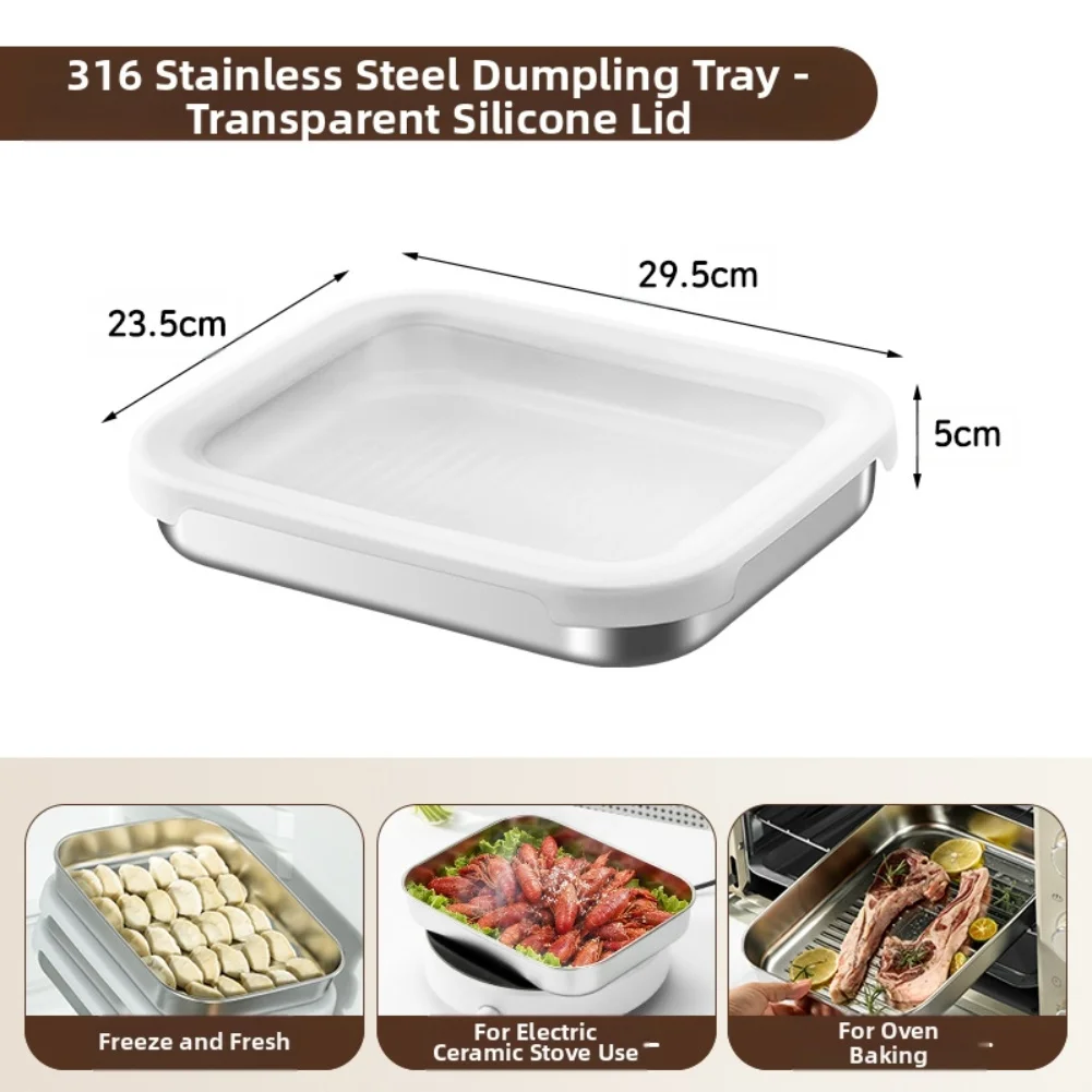 

Stainless Steel Food Storage Container With 316 Silicone Lid, Square Fresh-Keeping Box Vegetable Dish Dumpling Box