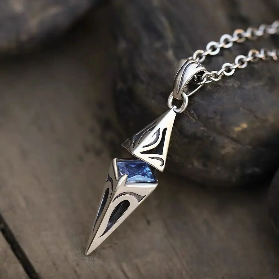 

Punk Stylish Blue Stone Man Necklaces Jewelry Cube Pendant Collar Birthday Party Dad Boyfriend Valentine Gifts Accessories