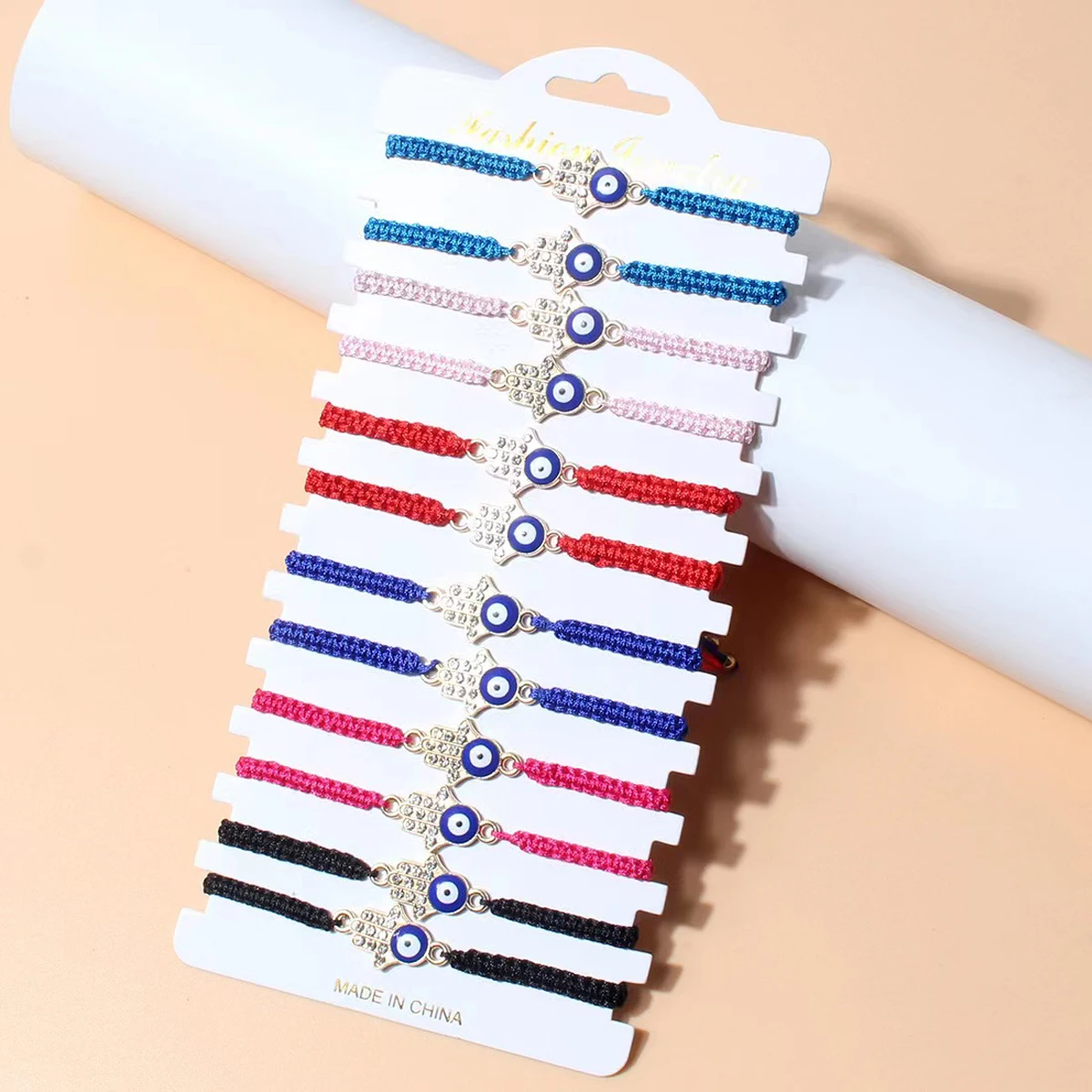 12 Pieces Alloy Palm Blue Devil\'s Eye Adjustable Bracelet Rhinestone for Men and Women Friendship Daily Wear Bracelet Set
