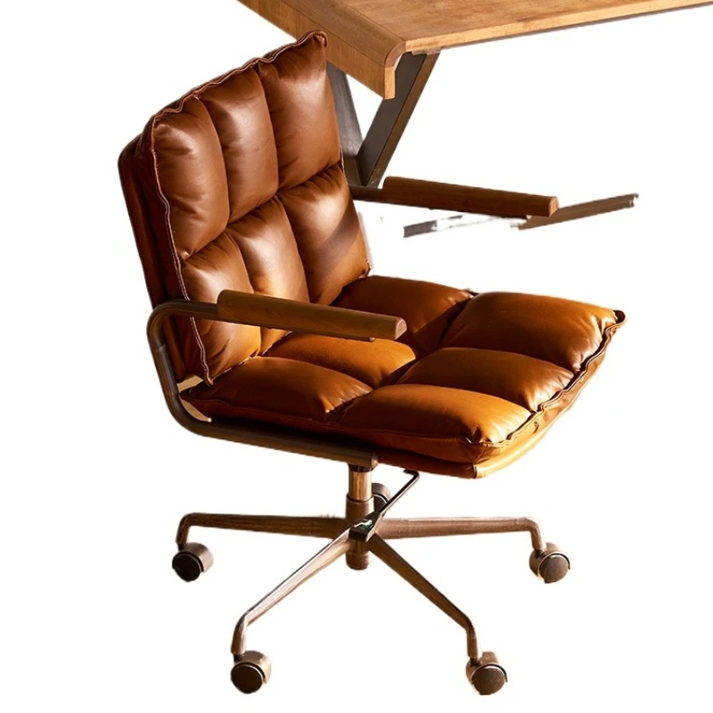 

Retro first-layer leather office boss chair, study meeting room home lifting computer chair, all green leather backrest