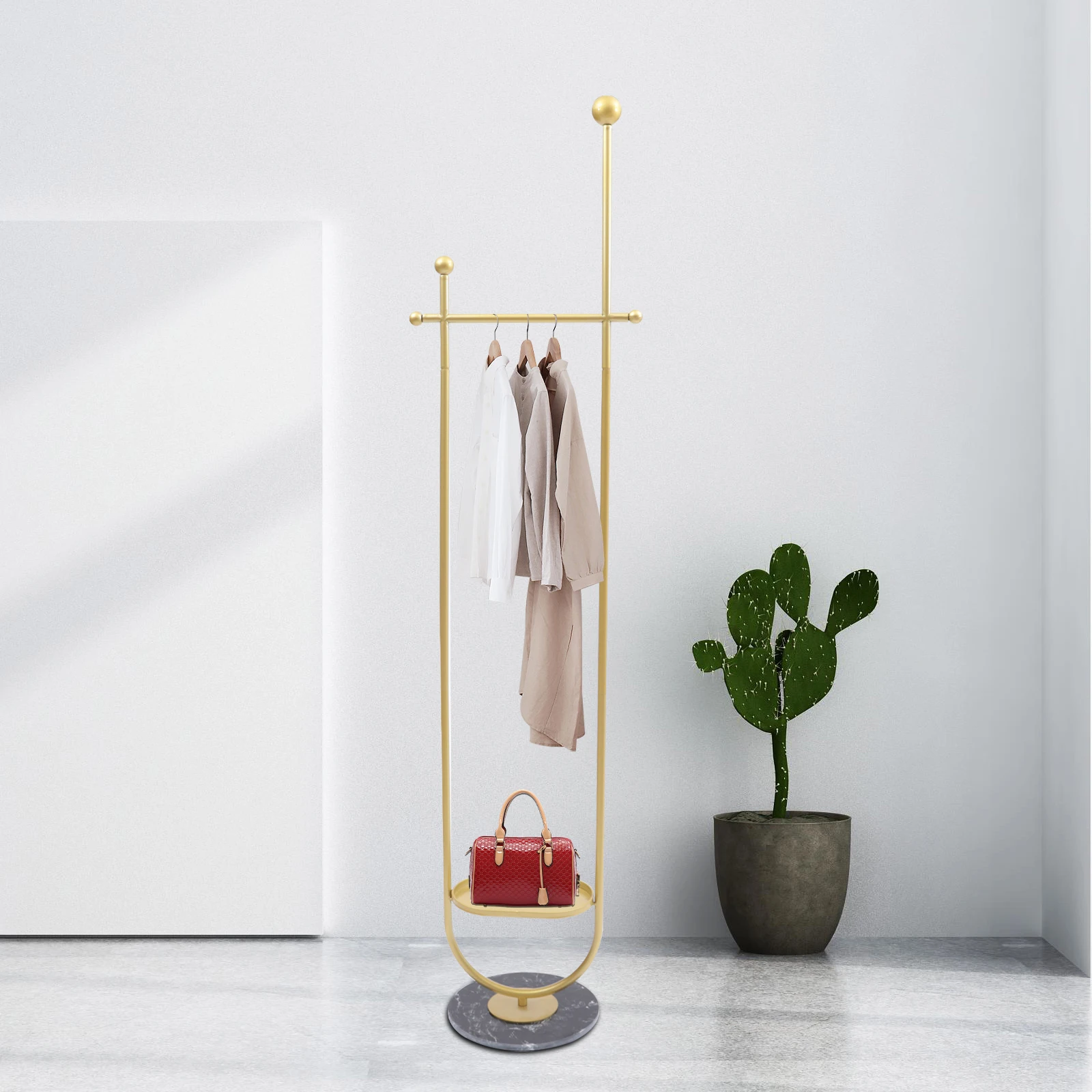 Garment Hanger Hats Holder Gold Clothes Rack with Tray Storage Closet Rail Stand