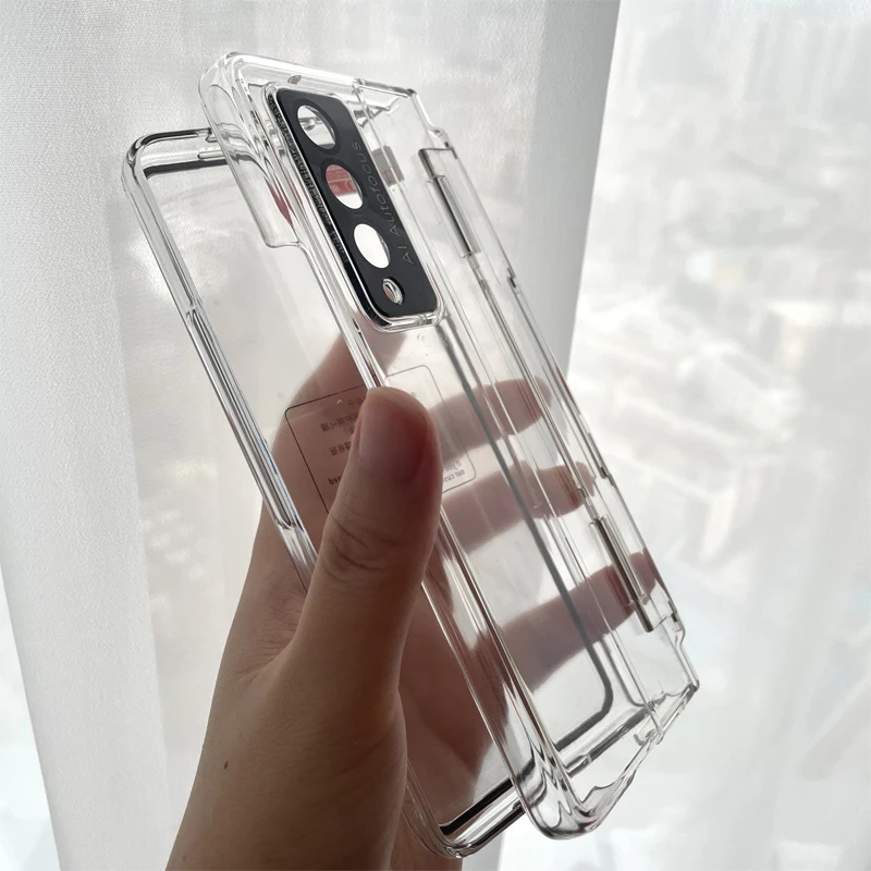Luxury PC Transparent Case For Samsung Galaxy Z Fold 4 Fold 3 Hinge Protection Screen Lens Film Shockproof Case for ZFold4 Fold3