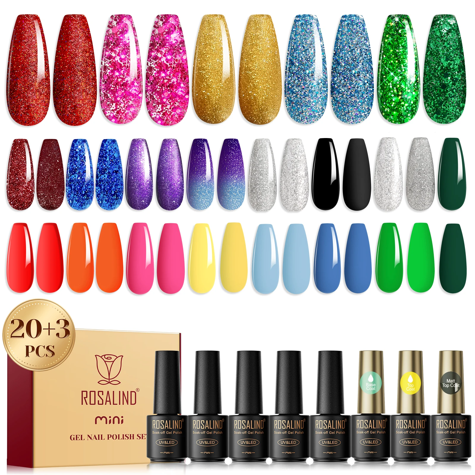 ROSALIND Nail Gel Shiny Nail Polish Set Semi Permanent Soak Off Gel varnishes Kit for Beginner