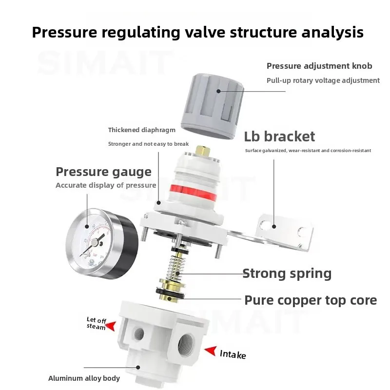 AR2000 AR3000 AR4000 Pneumatic Regulator Valve, Air Compressor Pressure Control Reducing Valve with Gauge
