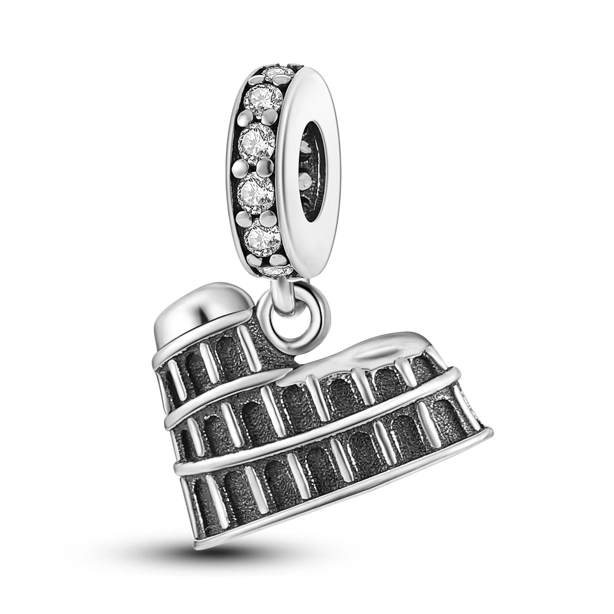 Abalorio Colgante de Plata de Ley 925 con Diseño del Coliseo Romano, Ideal para Pulseras y Collares, Joyería Vintage de Arquitectura Italiana para Mujer, Regalo