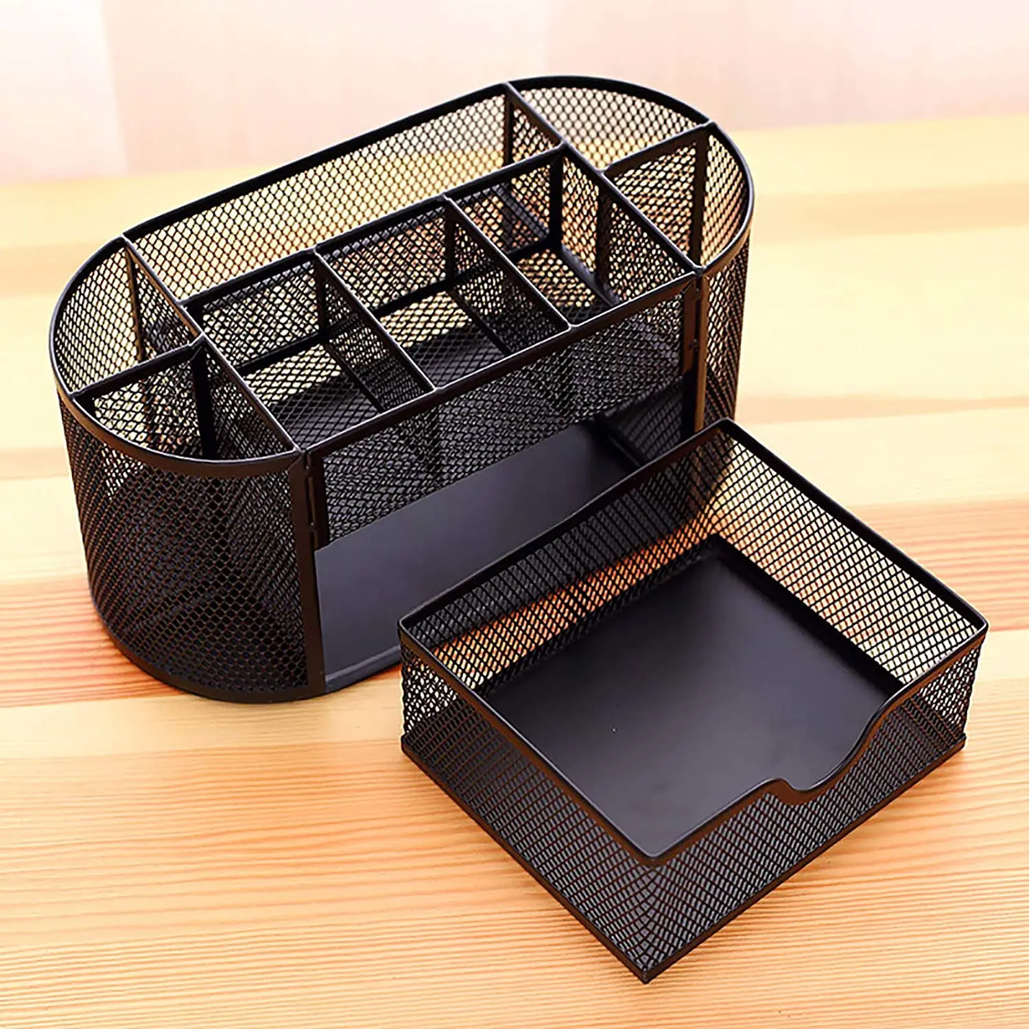 Formwell Metal Mesh Desk Supply Caddy, Office Supplies Organizer, 8 Compartments with Drawer, Stationery Storage