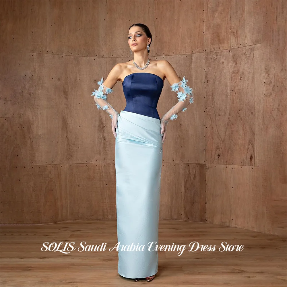

SOLIS Navy and Dusty Blue Prom Dresses Strapless Gala Dresses Ruched Saudi Arabic Trumpet Evening Party Gown Simple Customized