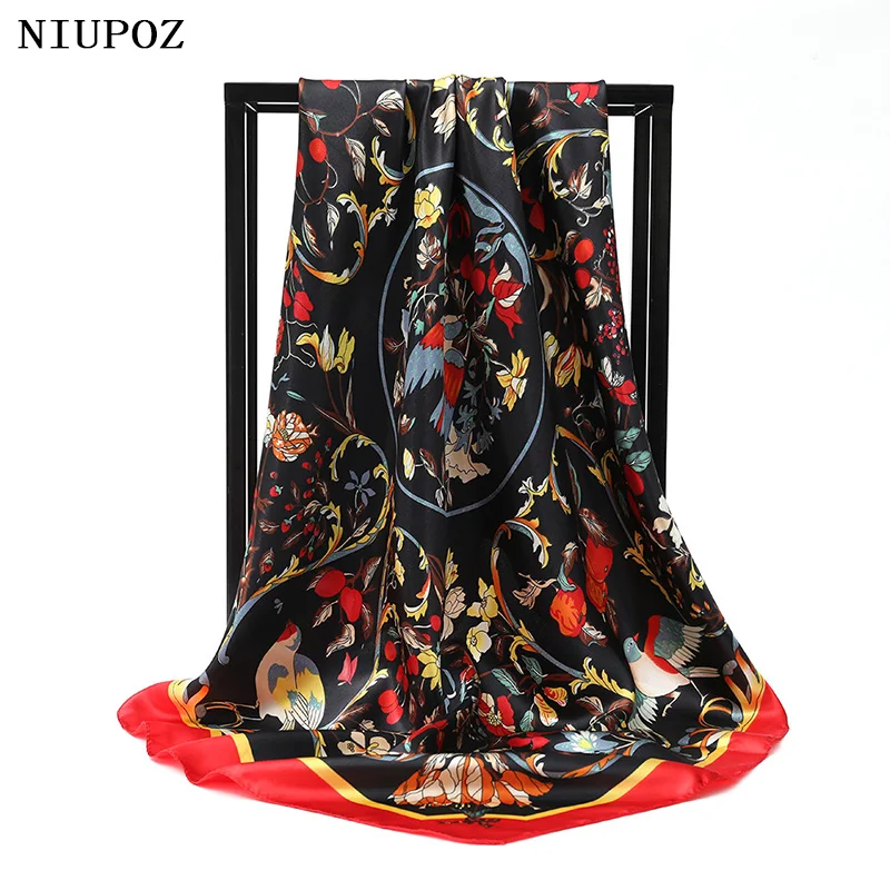 Women Foulard Elegant Luxury Brand Square Bandana Scarf Shawl Silk Feeling Satin Female Hijab Lady Wrap Kerchief 90cm