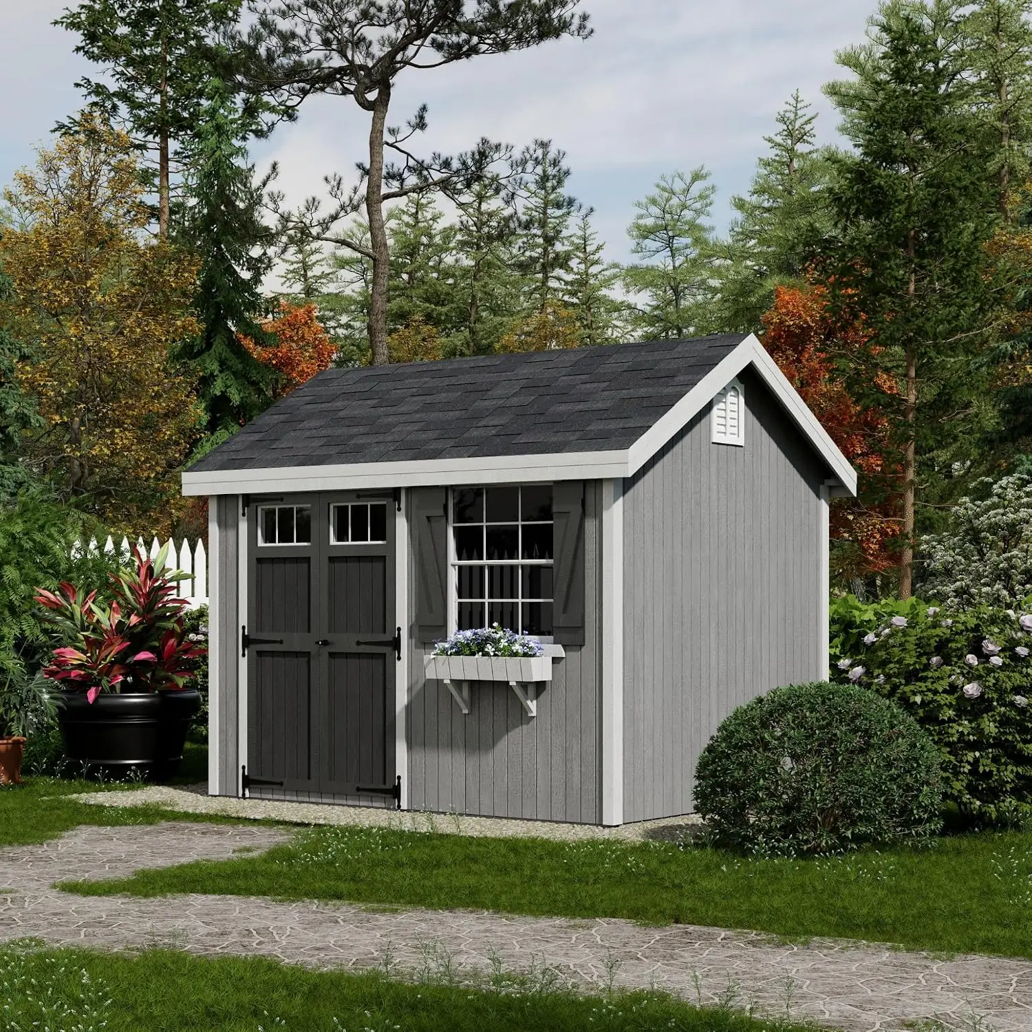 8x10 Colonial Pinehurst Shed with Operable Window & Outdoor Wood Storage Precut Kit, Customized
