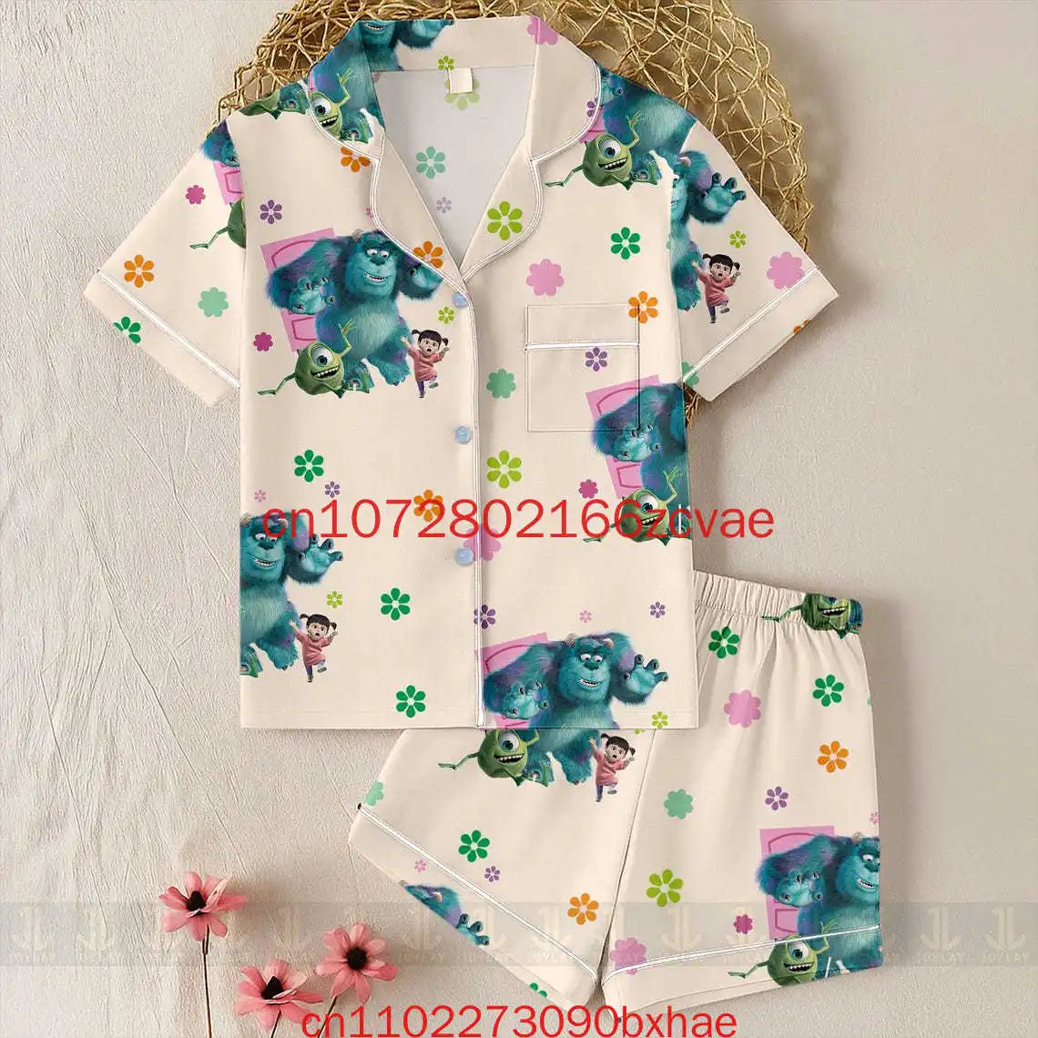 

Disney Monster University Mike Wazowski Jame Sullivan Unisex Pajamas Set Fashion Casual Daily Men's Short Sleeved Shorts Set