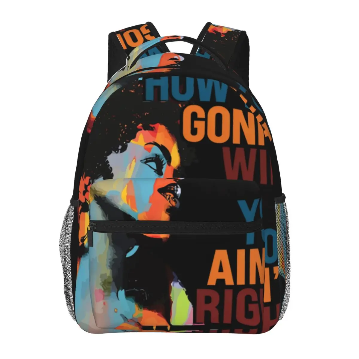 Cool Skull Student Backpack Center Woman Quote Pop Art Portrait Orange Blue Black Cool Bookbag for Girls Boys College Travel Sky