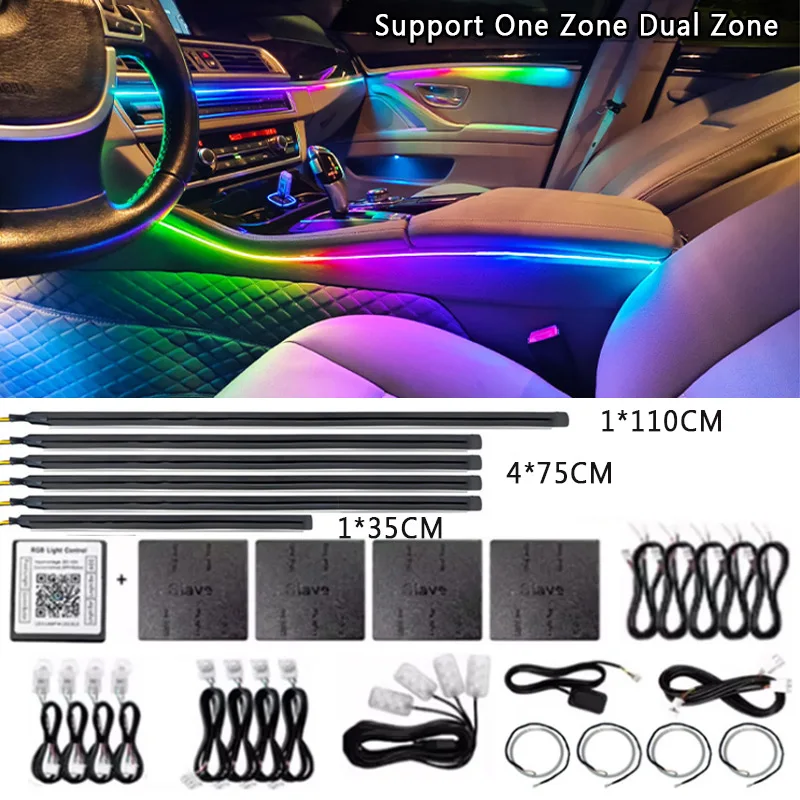 

18/22 in 1 Led Car Atmosphere Lights 64 213 Color RGB Symphony APP Control Bluetooth Dual Zone Acrylic Rainbow Ambient Lamp 12V