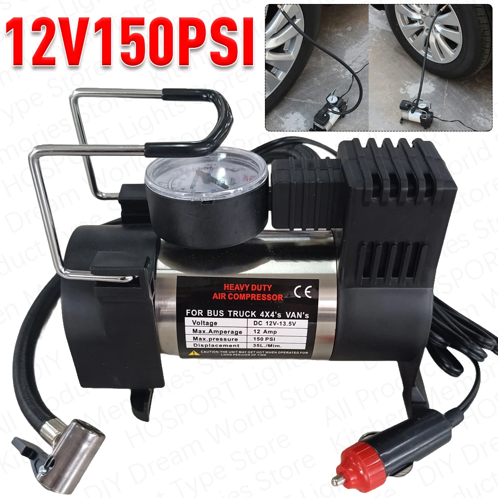 12V150psi Heavy Duty Deluxe Portable Metal Air Compressor Car Tyre Inflator Mini Compressor With Digital Car Tire Inflatable Pum