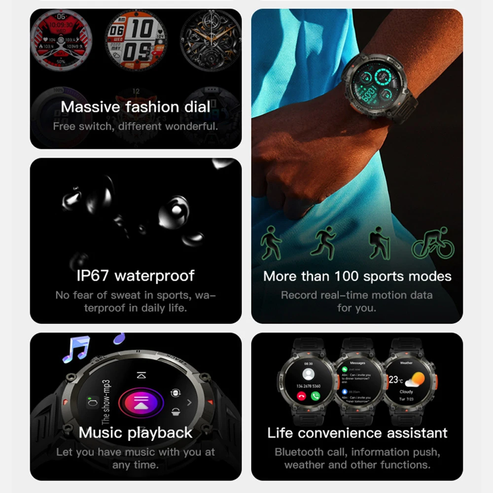 Outdoor Smart Watch GPS Sports Smartwatch Men Blue Tooth Call 1.45