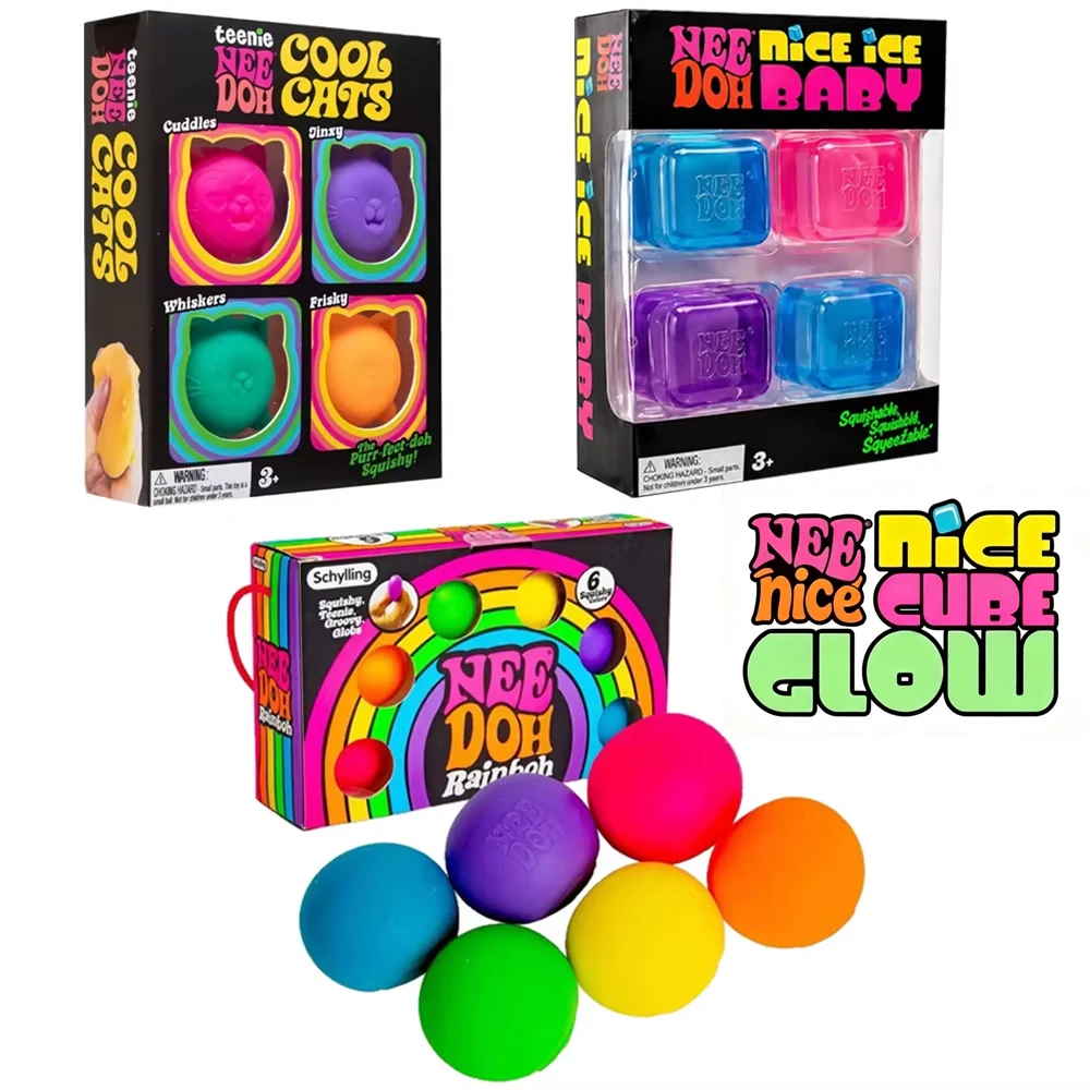 Needoh Nice Ice Cube Fidget Toys Slow Rebound Squishy Toys Stress Reliever Mini 4 Pack Set  Cube GiftsCat head round ball style