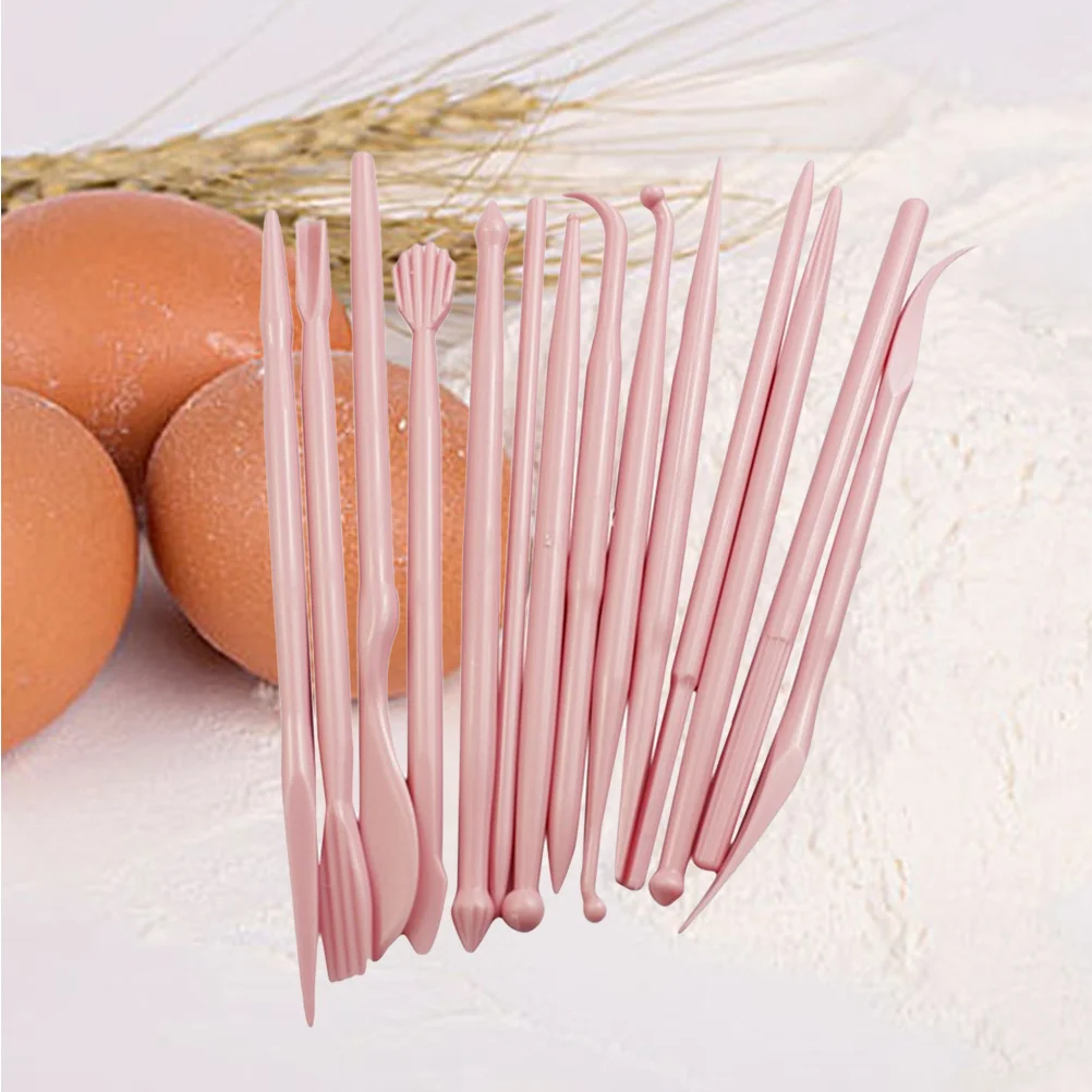

14 pcs Cake Carved Kit Fondant Sugar Flower Sculpture Tool Baking Diy Decoration Set Safe Pink