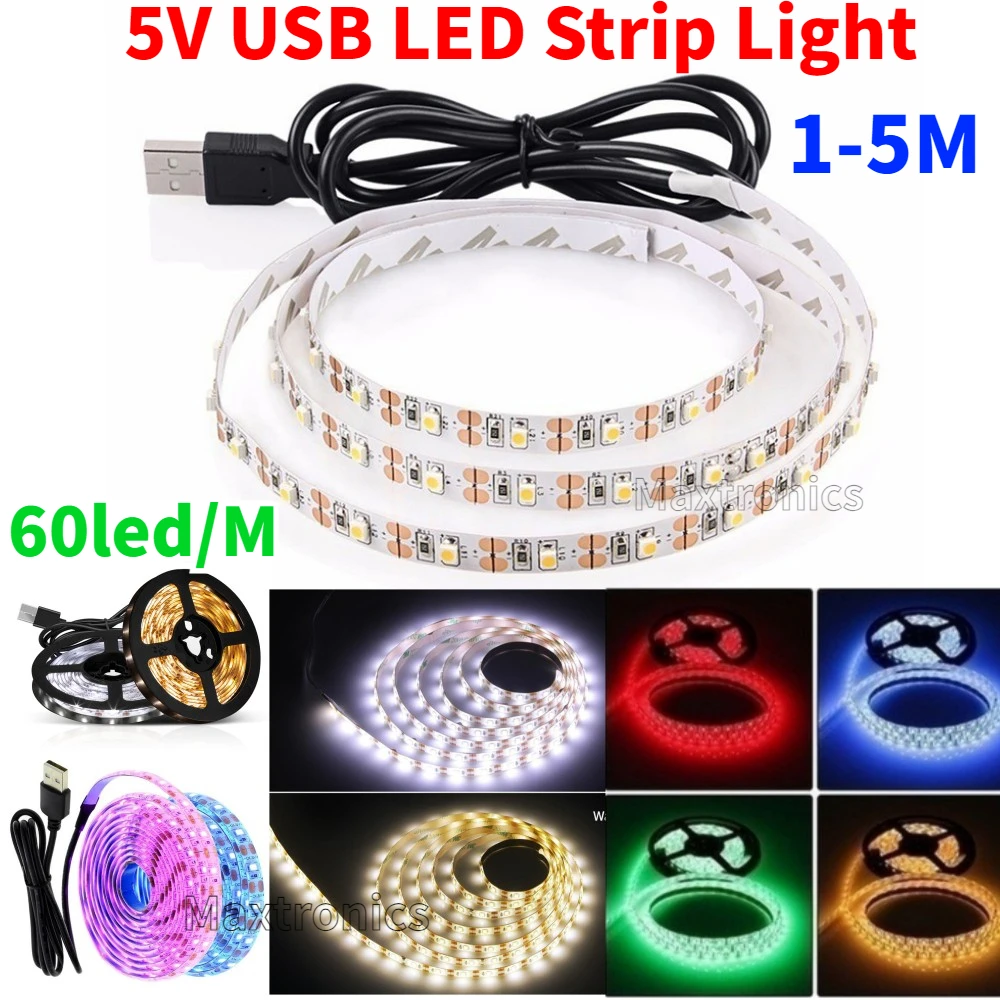 

1-5M 5V USB Led Strip Light Tape 2835 60LED/M Leds Cabinet Lighting Warm White/White For Room TV Backlight Decoration Night Lamp