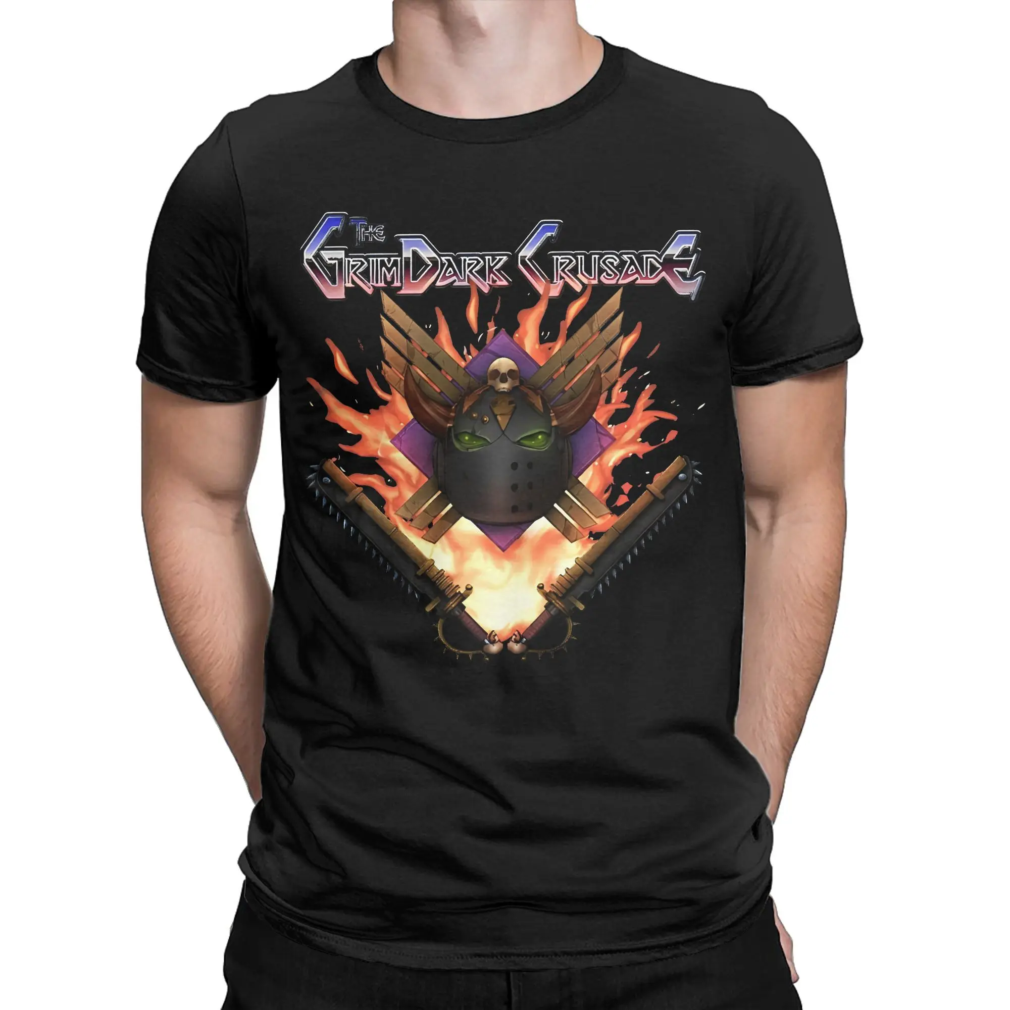 Warhammers  40k The GrimDark Crusade  T-Shirt Men 100%Cotton Tops Shirts Printed  O-neck Short Sleeve