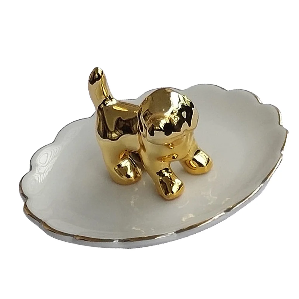 

2Pcs Elegant Ceramic Dog Jewelry Tray Practical Storage for Small Accessories and Decorative Use Dog Ring Holder