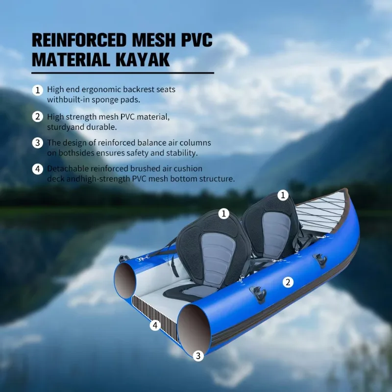 High-performance, custom professional rafting two-person white water inflatable canoe with high-pressure flooring