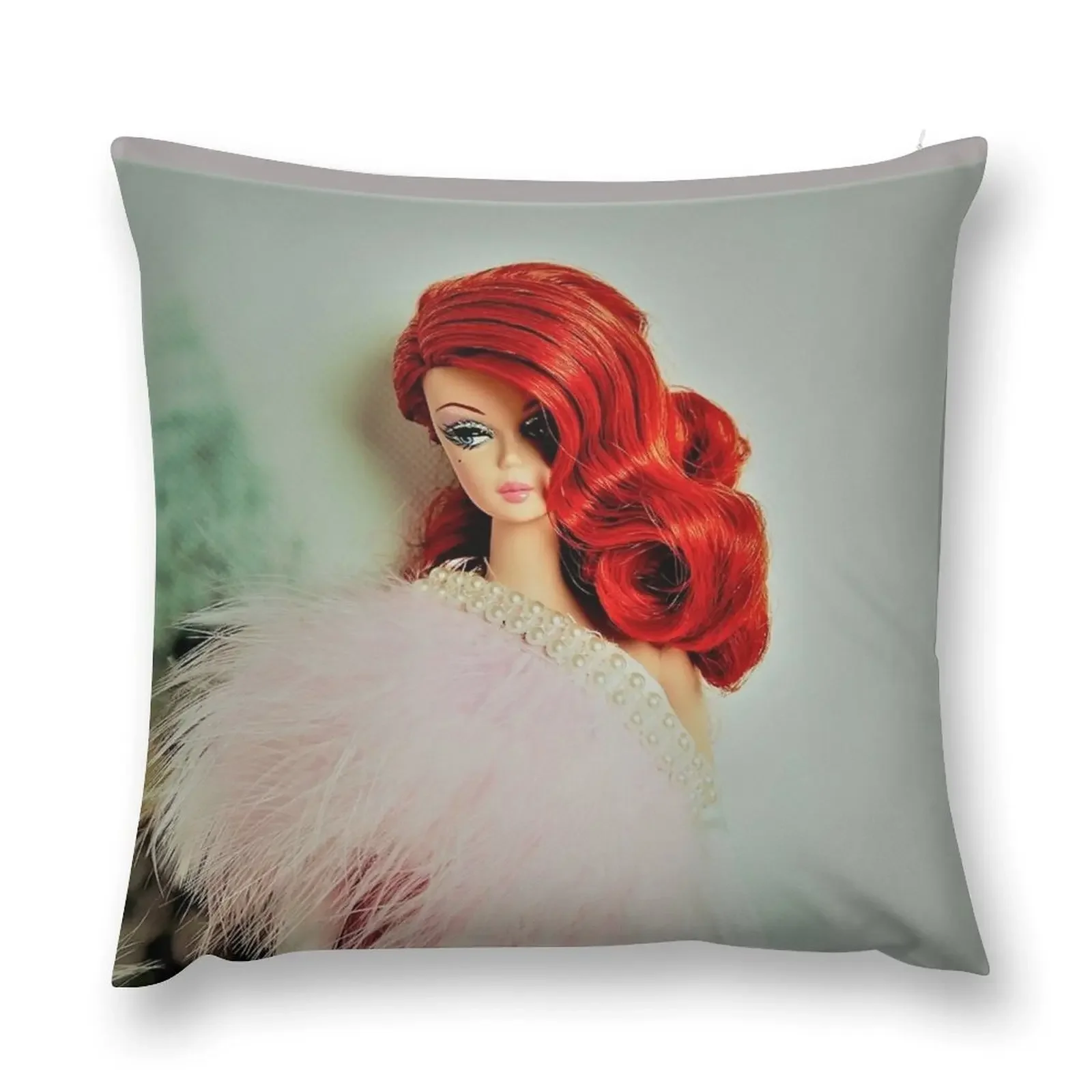 red head vintage doll pearls evening gown art edit mysticladyart Throw Pillow pillowcases for sofa cushions Sofa Cushions pillow