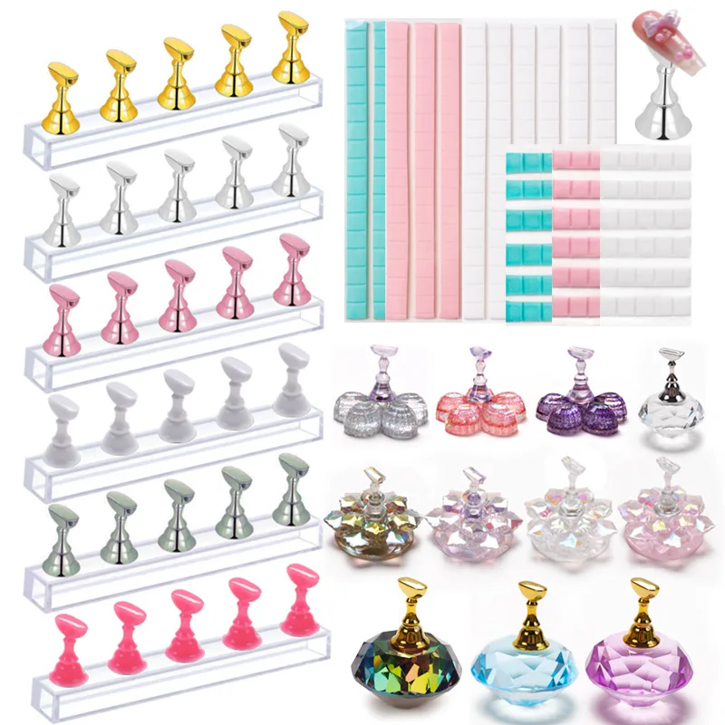 Acrylic nail practice stand, magnetic nail tip art display stand, nail enhancement tool with reusable adhesive putty clay, used