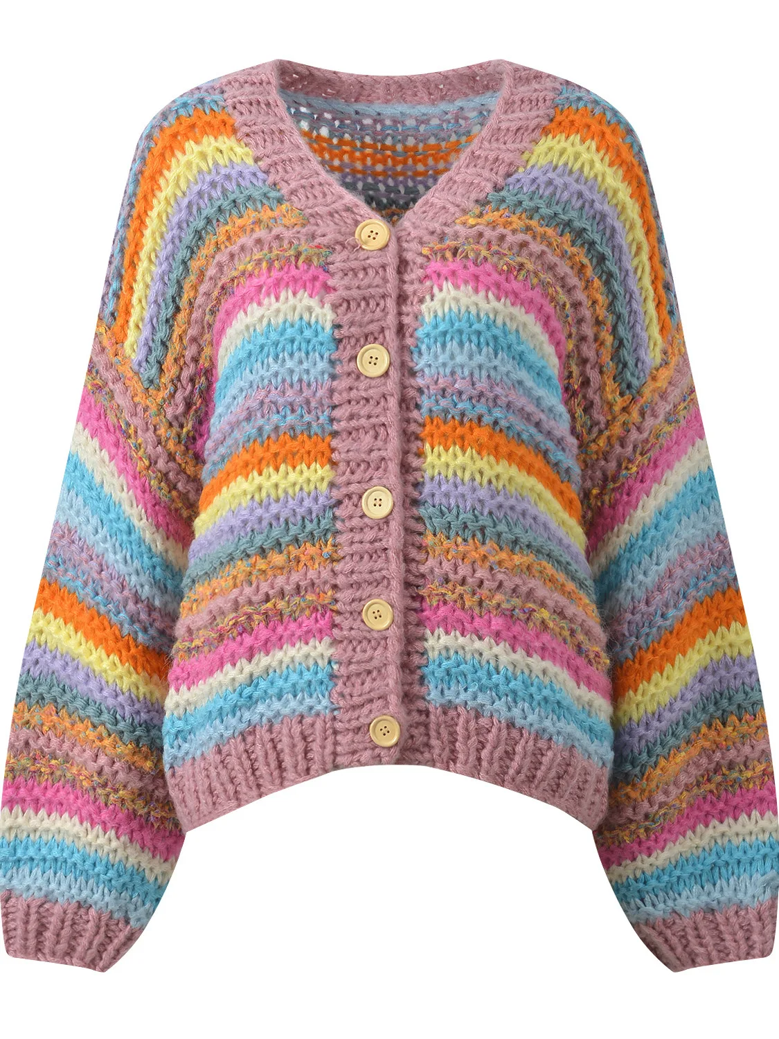 

Soft Rainbow Striped Color Blo V-Ne Knitted Cardigan Versatile Autumn 2025 Women's Faion Gentle Age-Defng Top