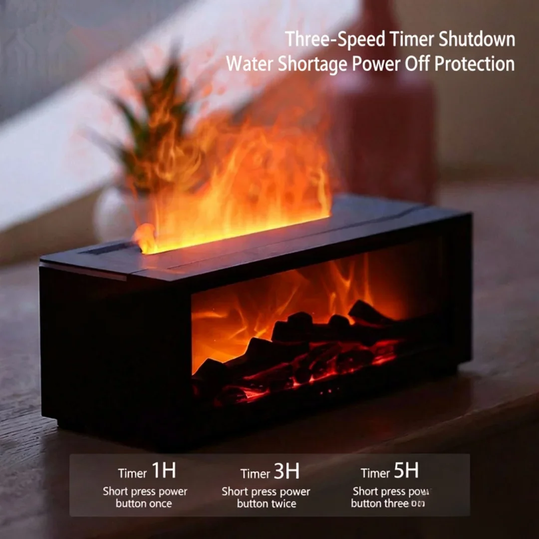 

New Simulation Fireplace Flame Oil Diffuser - Aromatherapy Aroma Humidifier, Upgrade 7 Flame Colors Noiseless 280ml