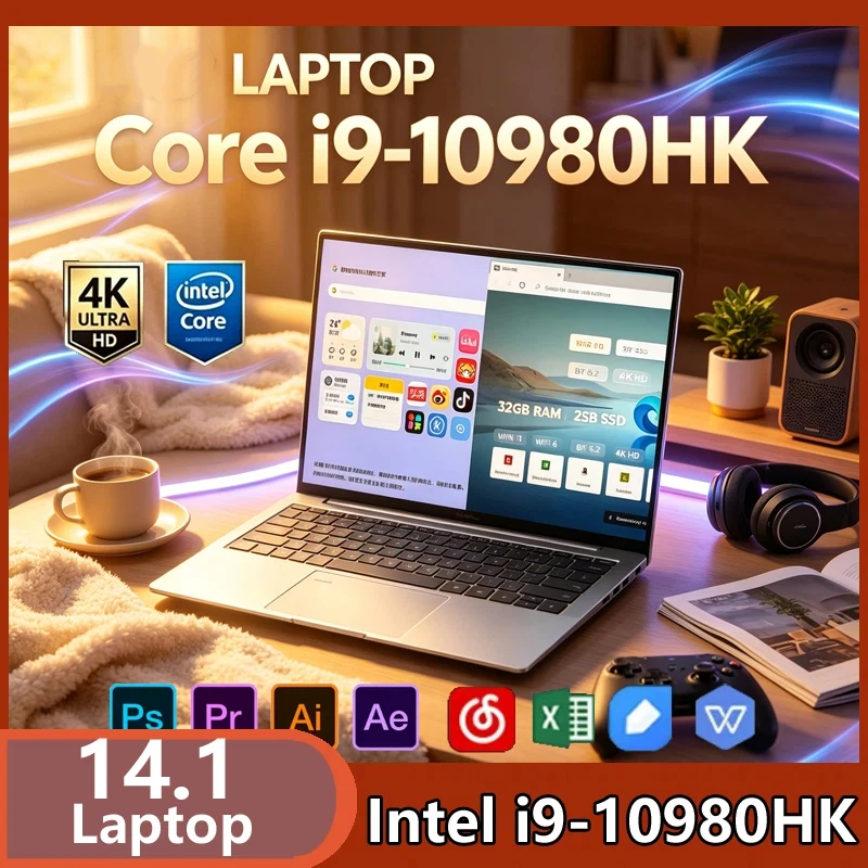 14.1" Ultra-Slim Notebook Intel Core I9-10980HK 16GB RAM 2TB SSD Win11 4K FHD WiFi6 BT5.2 Gaming Office Content Creation Laptop