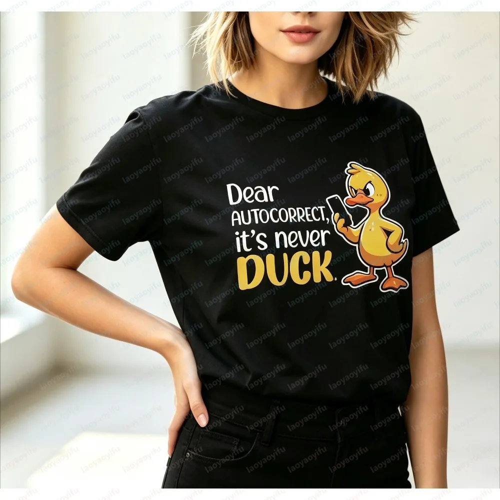 Fashion Women Summer Short Sleeve T Shirt Funny Angry Duck Phone Graphic Crew Neck Tee Cotton Humor Slogan Casual Daily Tops