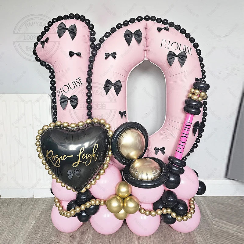 68Pcs Pink Black Latex Balloon Pink Number Balloon Set Pink Butterfly Birthday Party, Anniversary Decoration