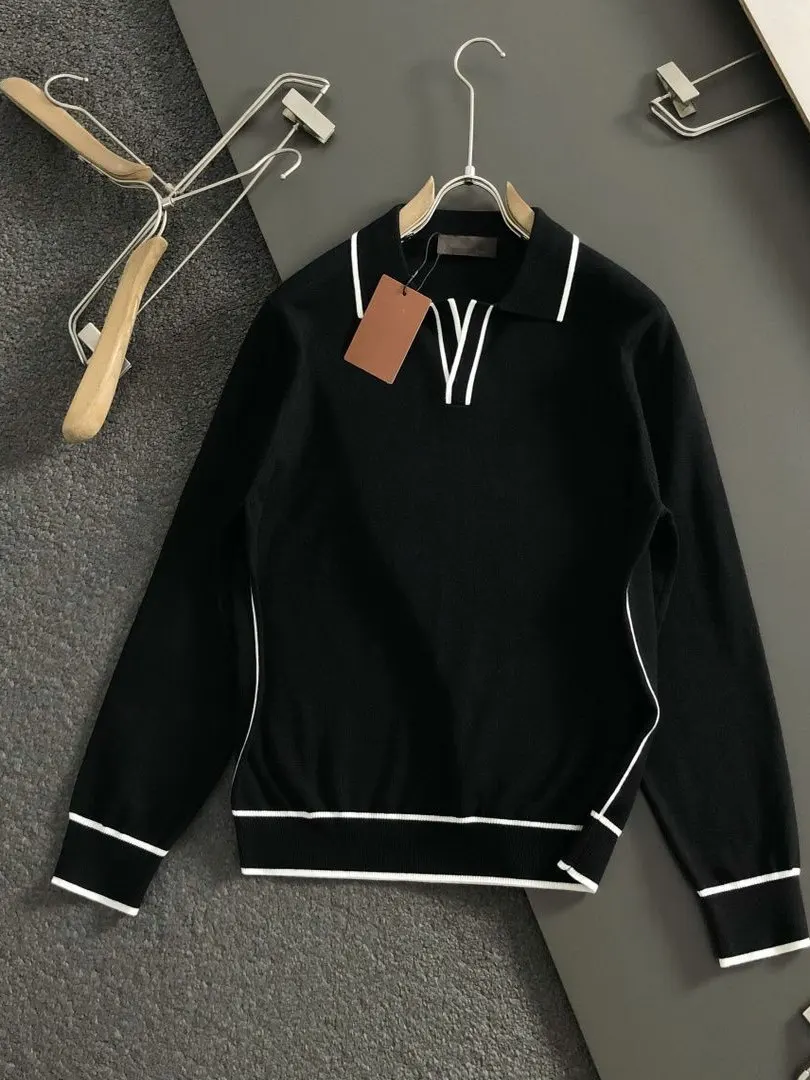 Trendy Autumn Winter Men's Knitted Sweater Long Sleeve Turn-down Collar Base Layer Shirt Warm Pure Color Casual Style