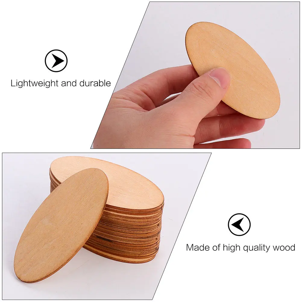 50Pcs Wooden Slices Oval Unfinished Wood Chip DIY Blank Wood Pieces Crafts Material Wooden Embellishments Oval Cutouts