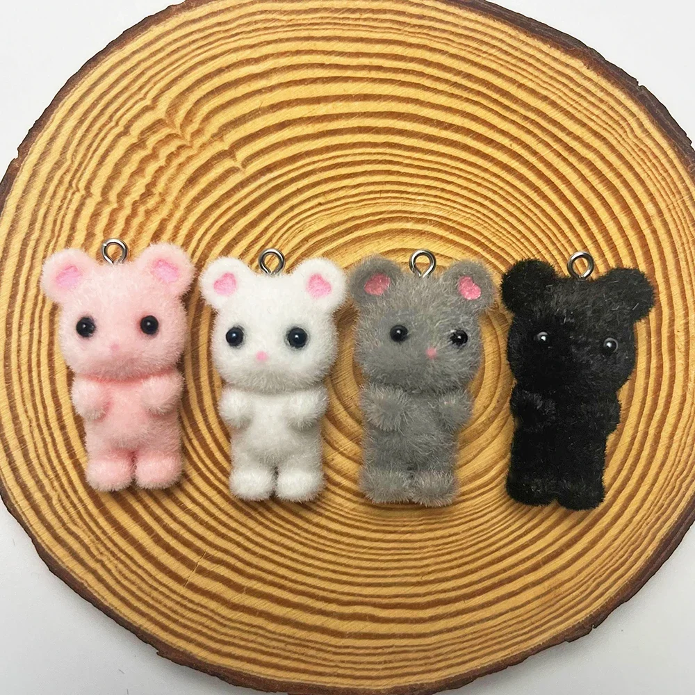 30 buah 3D jimat resin berbondong berbulu lucu Mouse hewan liontin untuk miniatur boneka gantungan kunci kalung liontin DIY perhiasan membuat