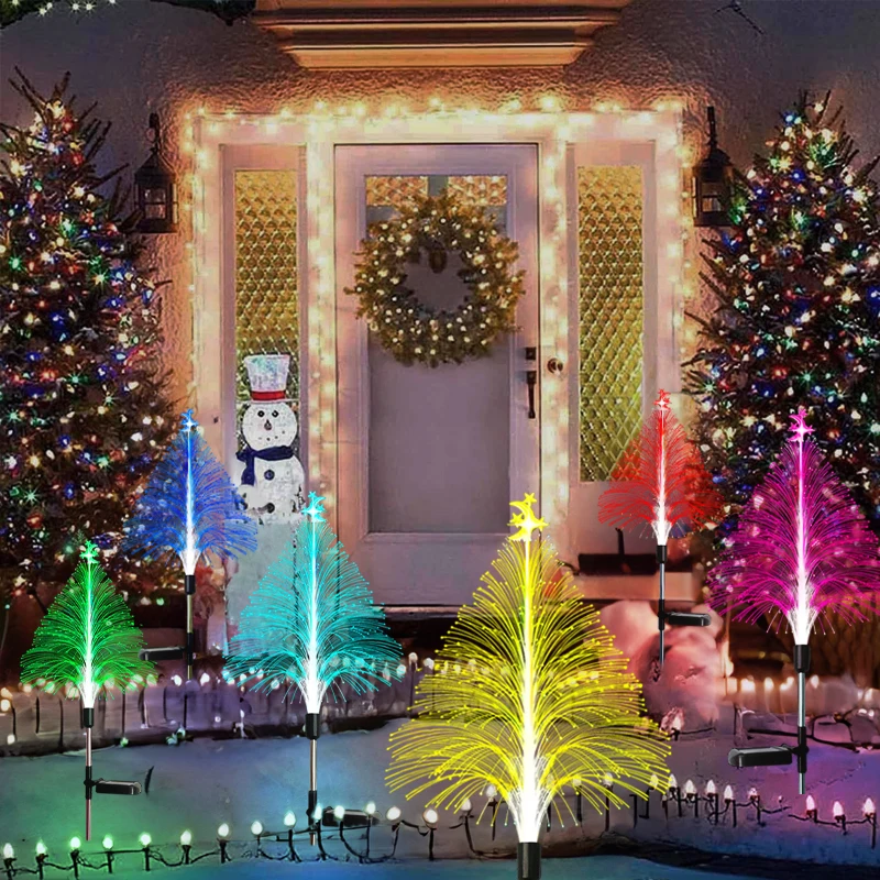 Solar Christmas Tree Light 2-8Pc Color Changing Xmas Garden Light Outdoor Waterproof LED Pathway Lamp Lawn Patio Yard Decoration
