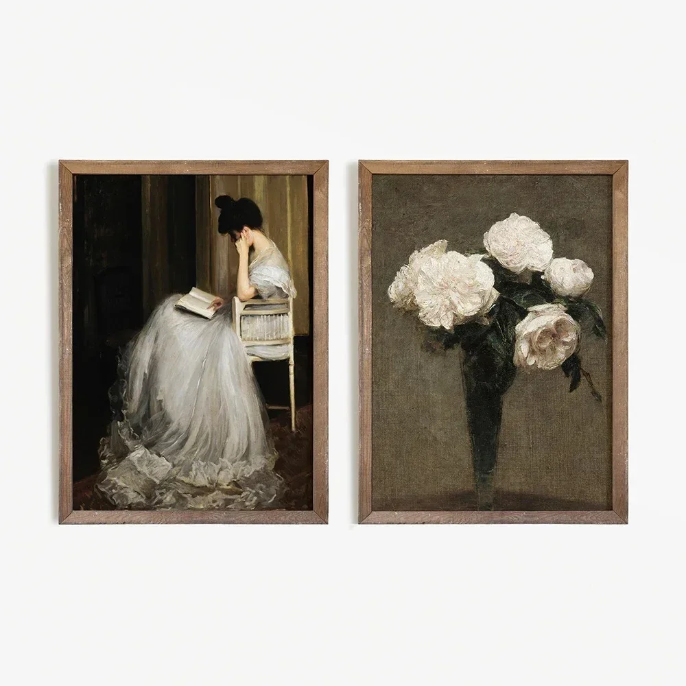 Vintage Country Oil Canvas Painting On Poster Rose Floral Garden European Wall Art Prints Retro Botanical Gallery Room Decor