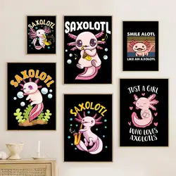 Cute Axolotl Art Poster Retro Print Poster Paper Waterproof High Quality Sticker Home Living Room Bar Wall Decoration